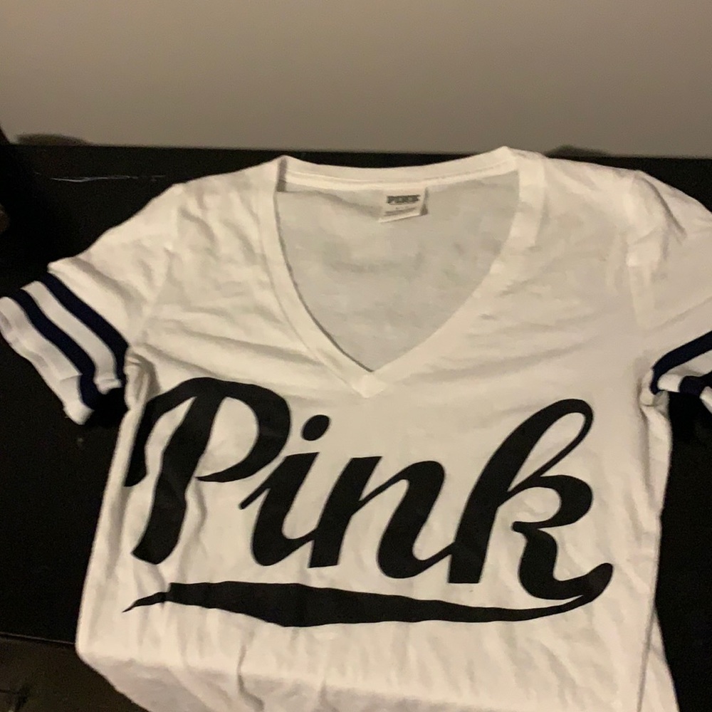 Black and white PINK v-neck tee